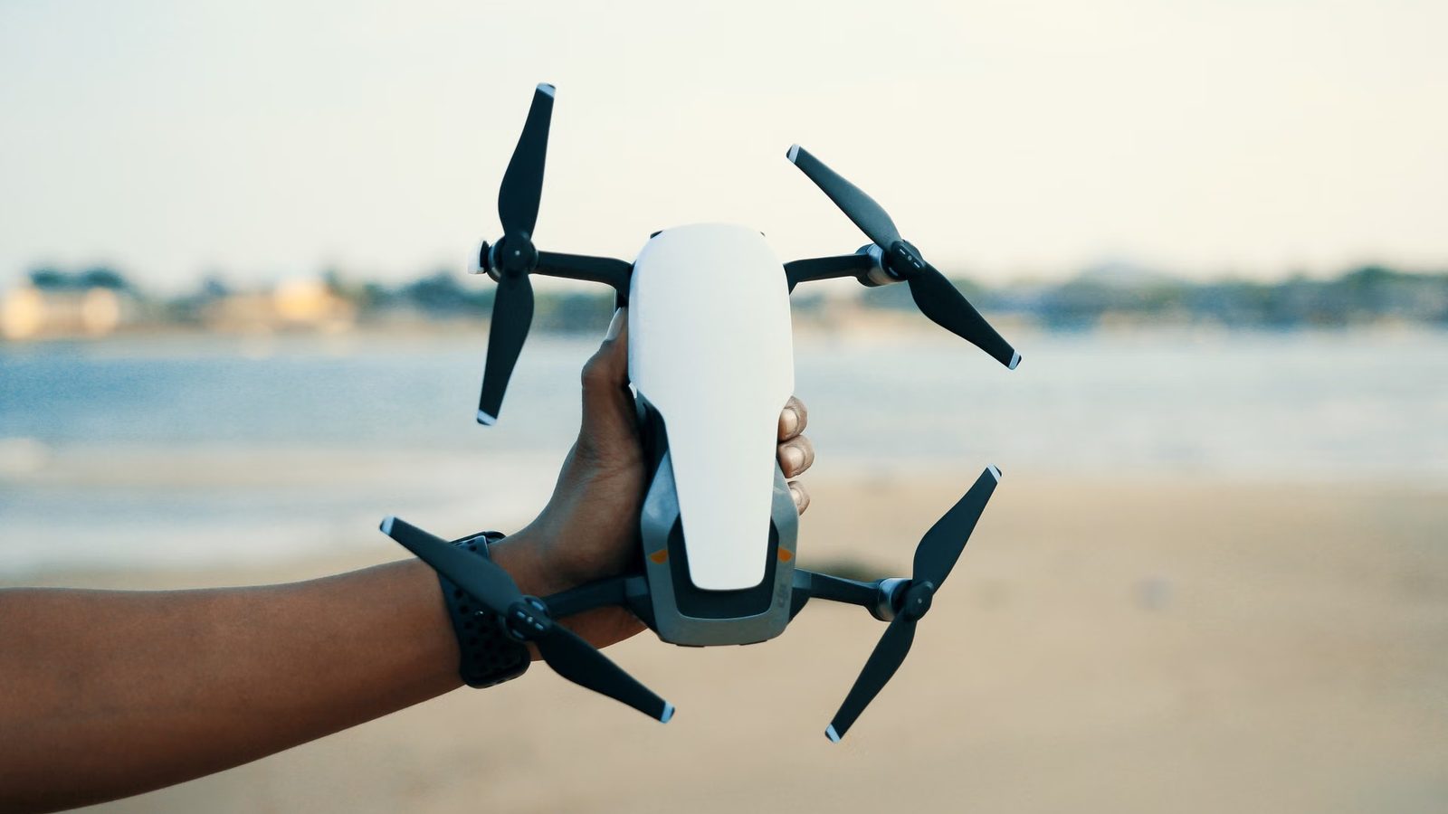 Drone held in hand before take-off