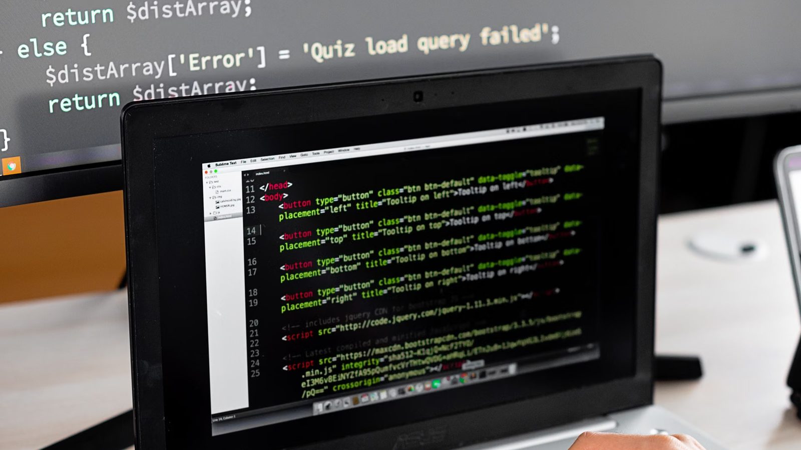 Checking a website on a laptop