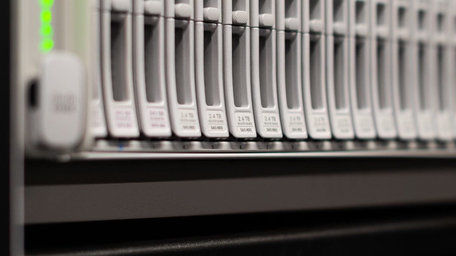 Close-up of a hard disk array
