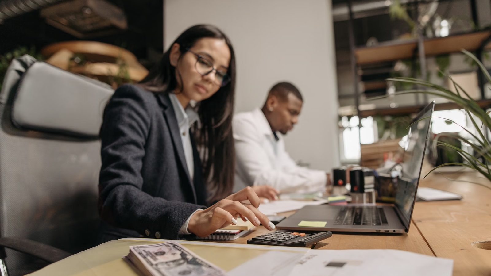 People working at computers in an office