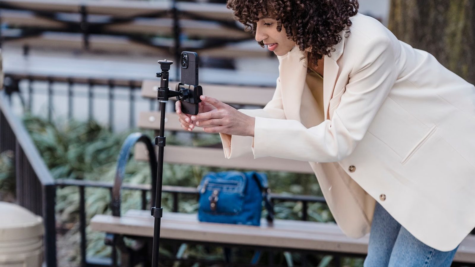 Recording footage with a phone on a tripod