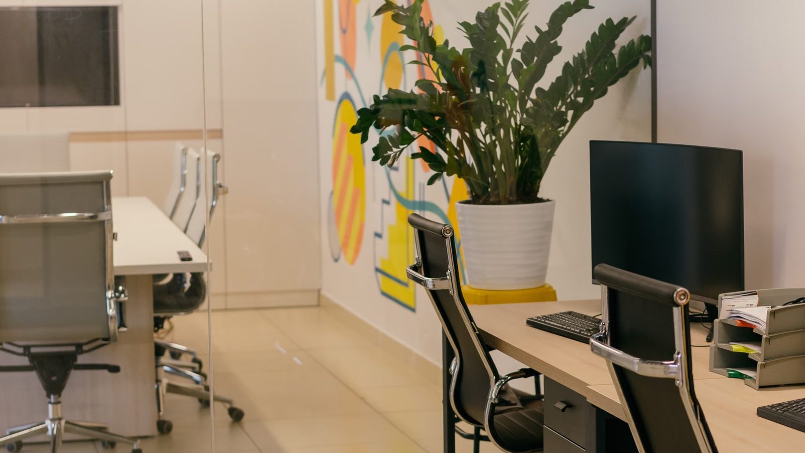 Office interior with workstations